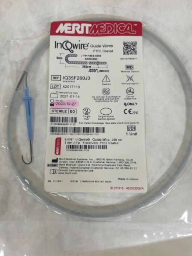 MERIT MEDICAL IQ35F260J3 InQuire Guide Wires 0.035” x 260cm, J-Tip, Fixed Core