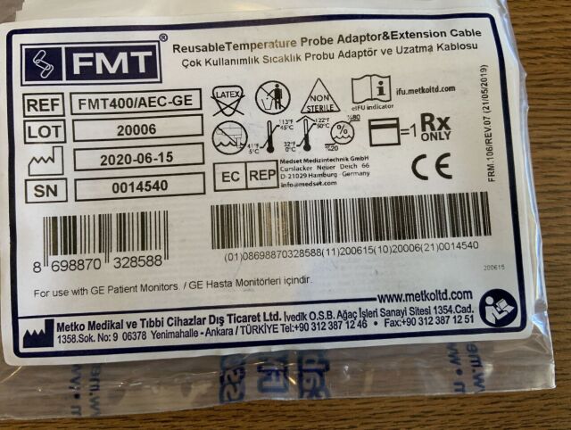 FMT FMT400/AEC-GE Reusable Temperature Probe Adaptor and Extension Cable