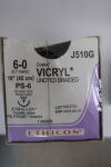 ETHICON J510G Coated Vicryl Absorbable Braided Polyglactin 910 Suture, Size 6-0, 18 in. Length, PS-6 Needle