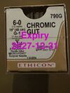 ETHICON 790G -  6-0 18" CHROMIC GUT SUTURE G-1 11MM 3/8C REVERSE CUTTING (BOX OF 12) (GOLD) Sutures