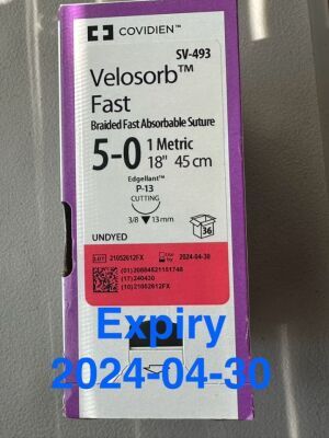 COVIDIEN SV493  5-0 MEDTRONIC VELOSORB FAST UNDYED 18" P-13 CUTTING Sutures