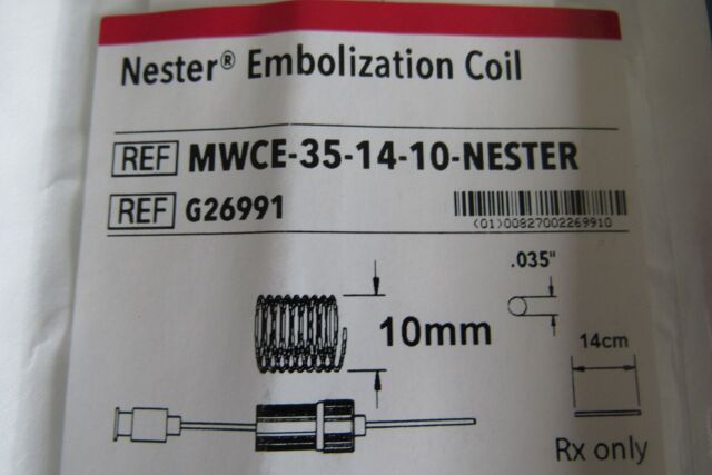 COOK MEDICAL Qty. (2) Ref: G26991 Nester Embolization Coil, 10mm, 0.035", 14cm, Exp. 02/2021