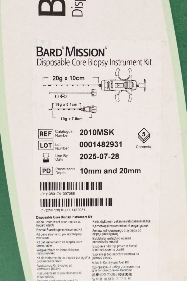 BARD 2010MSK | | BOX OF 5 | Mission Disposable Core Biopsy Instrument Kit