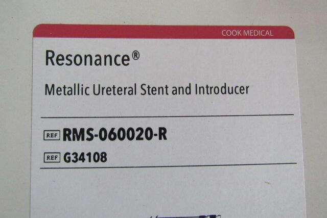 COOK MEDICAL G34108 Resonance Metallic Ureteral Stent and Introducer 6Fr 20cm, Exp. 12/2020