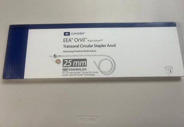 COVIDIEN EEAORVIL25   2025 MEDTRONIC EEA ORVIL TRANSORAL CIRCULAR STAPLER ANVIL 25MM. BOX OF 3