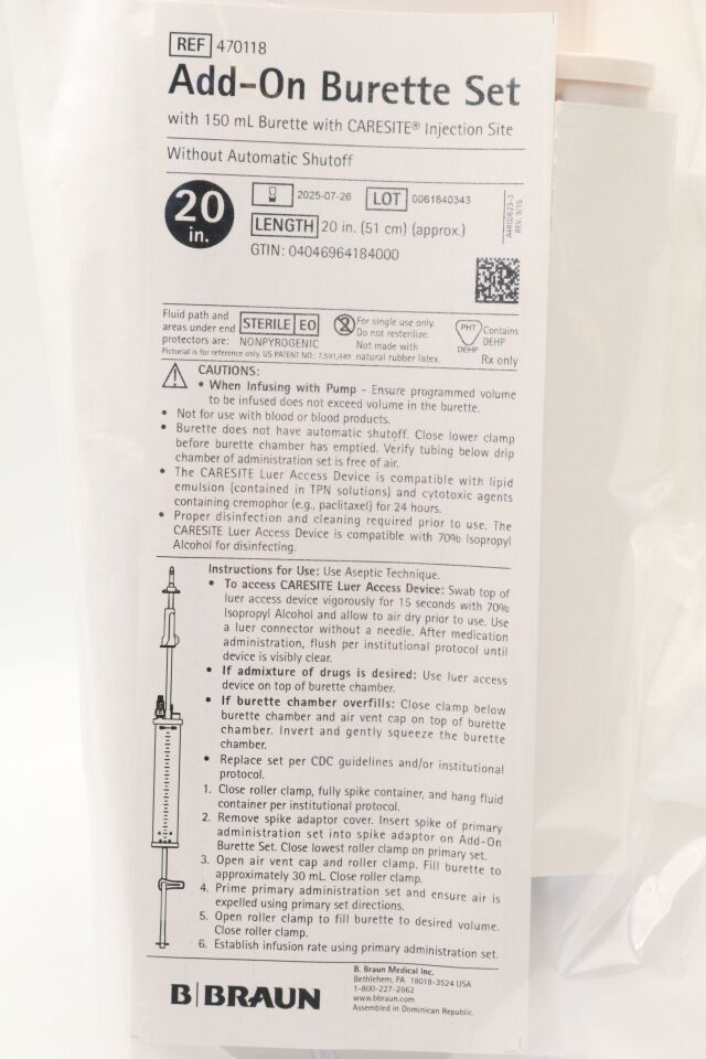 B BRAUN 470118 | | LOT OF 10 | (HALF CASE, NO BOX) SET, BURETTE, CARESITE ADD-ON