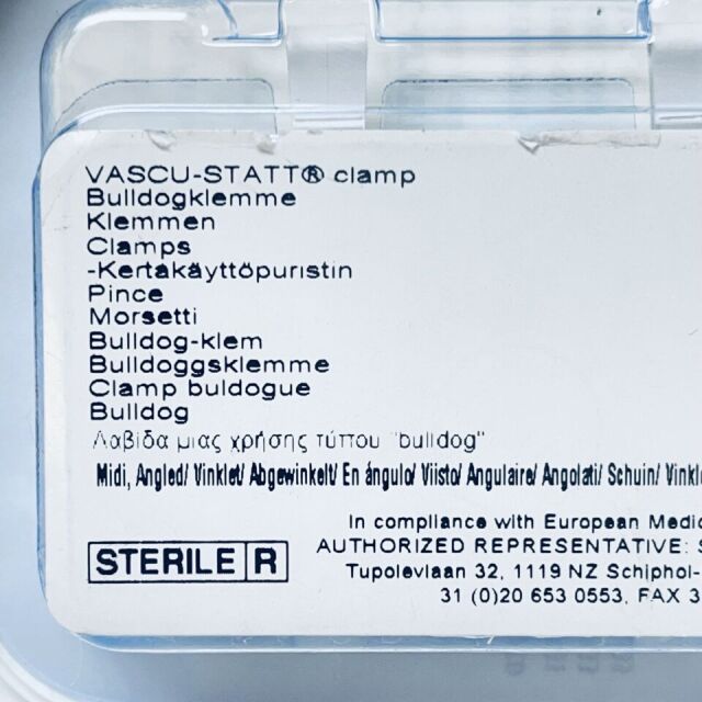 SCANLAN REF 1001-501 VASCU-STATT BULLDOG CLAMPS, REGULAR, 45° ANGLE, MIDI (2 PER PACKET), EXP 2019/05