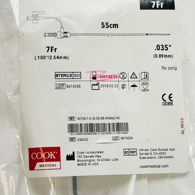 COOK MEDICAL REF G56232 FLEXOR ANSEL GUIDING SHEATH W/HIGH FLEX DILATOR AND CHECK-FLO VALVE 7F X 55CM, STRAIGHT, EXP 2021/02