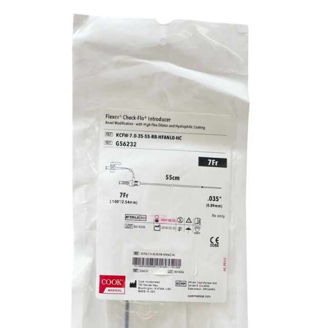 COOK MEDICAL REF G56232 FLEXOR ANSEL GUIDING SHEATH W/HIGH FLEX DILATOR AND CHECK-FLO VALVE 7F X 55CM, STRAIGHT, EXP 2021/02