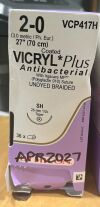 ETHICON VCP417H VICRYL + ANTIBACTERIAL 2-0 27" SUTURE - BOX OF 36 - EXP 04/30/2027 Sutures