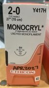 ETHICON Y417H MONOCRYL 2-0 27" UNDYED MONOFILAMENT - EXP 04/30/2027 Sutures