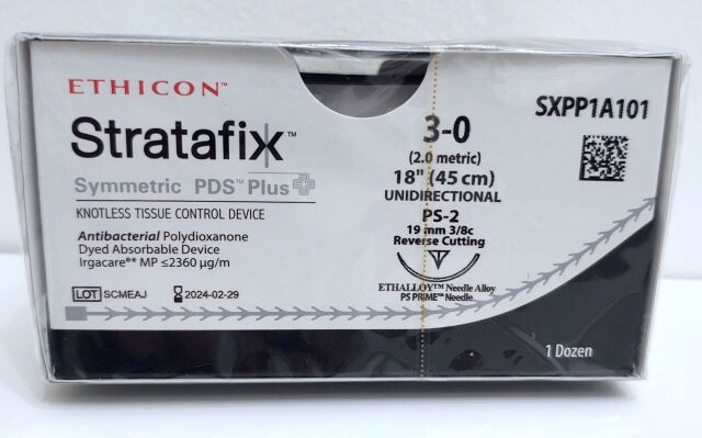 ETHICON SXPP1A101 Stratafix 3-0 Symmetric PDS Plus 18” PS-2 19mm 3/8c Reverse Cutting (BOX/12) Expired 2024/02 Sutures