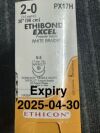 ETHICON PX17H ETHICON 2-0 36IN ETHIBOND* EXCEL WHITE BRAIDED POLYESTER SUTURE, V-5 DOUBLE ARMED 17MM 1/2C TAPERCUT* ETHALLOY* ALLOY NEEDLE,
