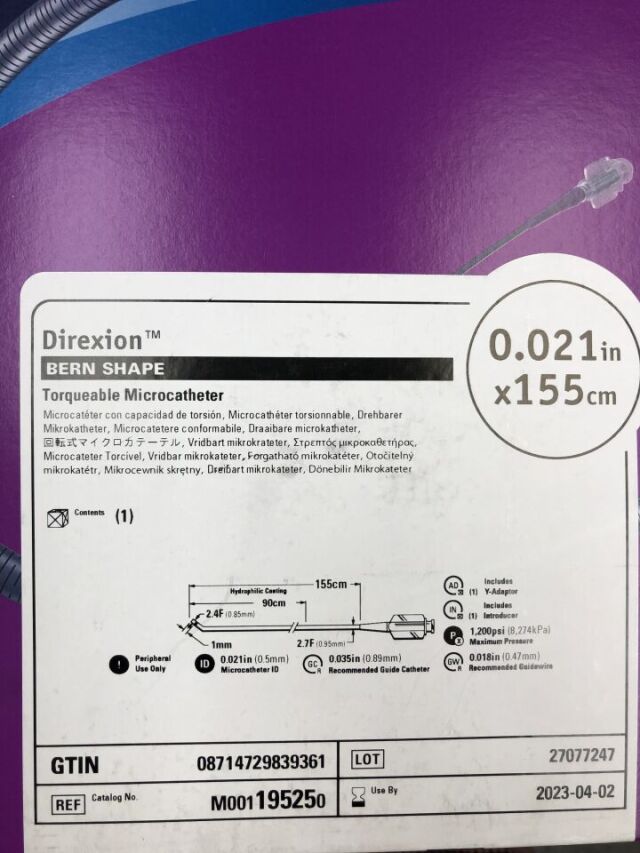 BOSTON SCIENTIFIC 19525 Direxion Torqueable Microcatheter, Bern Shape, 0.021" x 155cm