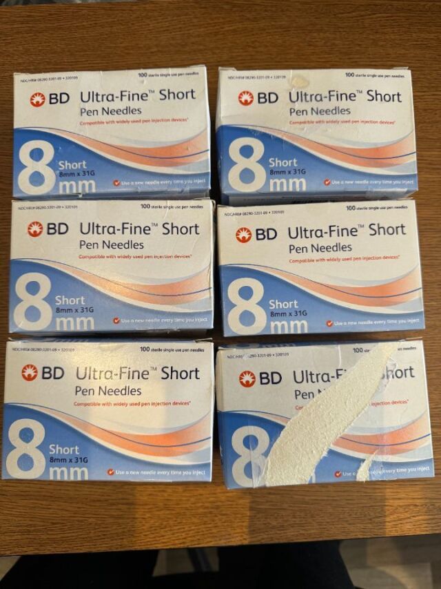 BECTON DICKINSON 320109 (6) Boxes of BD Ultra Fine Short Insulin Pen Needles, 8mm x 31G