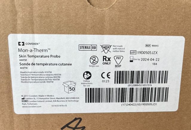 COVIDIEN 90045 COVIDIEN MON-A-THERM SKIN TEMPERATURE PROBE 400TM - BOX OF 50 90045 - EXPIRED