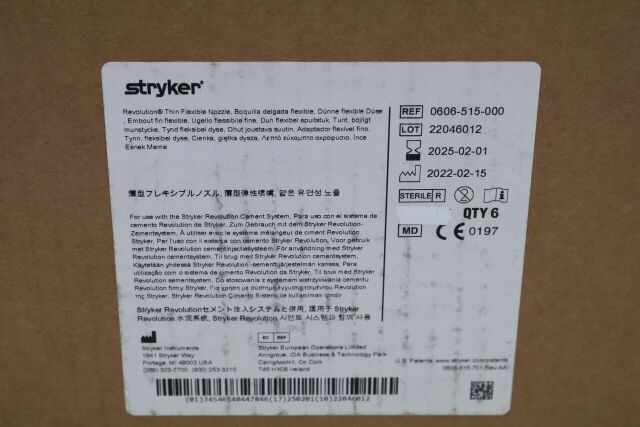 STRYKER 0606-515-000 | | SHORT DATE | Box of 6 | Revolution Thin Flexible Nozzle (For Use With Revolution Cement System)