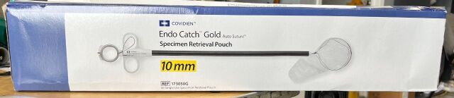 COVIDIEN 173050G COVIDIEN	ENDO CATCH GOLD AUTO SUTURE SPECEMIN RETREVIAL POUCH - 10MM - BOX OF 6	173050G - EXPIRED