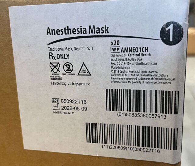 CARDINAL HEALTH AMNE01CH CARDINAL HEALTH	ANESTHESIA MASK - BOX OF 20  - NEONATAL SIZE 1	AMNE01CH