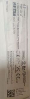 COVIDIEN 11832210 Cardinal Covidien Safety Hypodermic Syringe with Needle Monoject™ 3 mL 1 Inch 22 Gauge Hinged - Exp :12/6/25 - LOT of 1