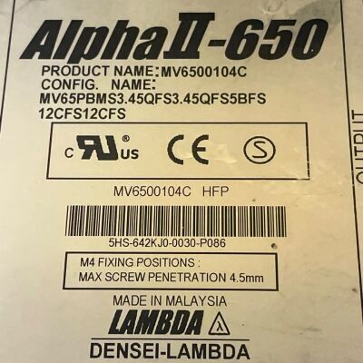 GE DENSEI-LAMBDA ALPHA II - 650 Power Supply , PRODUCT NAME: MV6500104C Ultrasound - Shared Service