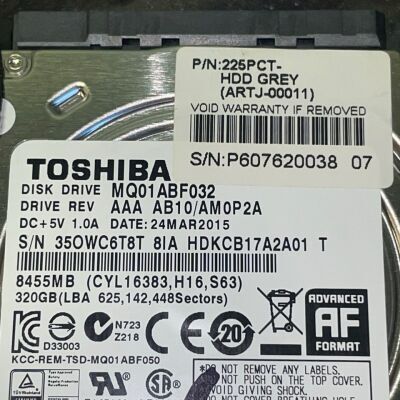 TOSHIBA ULTRASOUND HARDRIVE PN: 225PCT-HDD GREY  320 GB DISKDRIVE: MQ01ABF032 TOSHIBA ULTRASOUND HARDRIVE PN: 225PCT-HDD GREY  320 GB DISKDRIVE: MQ01ABF032