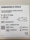 MAQUET M002020852210 Hemashield Gold Knitted Microvel Double Velour Vascular Graft 22 x 11mm, 40cm