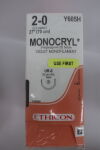 ETHICON Y605H Monocryl Absorbable Monofilament Poliglecaprone 25 Suture, Size 2-0, 27 in. Length, UR-6 Needle