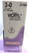 ETHICON J316H COATED VICRYL (polyglactin 910) 3-0 Suture, Taper , Absorbable, SH Violet Braided 27" (BOX/36) 2025/04/30 Sutures