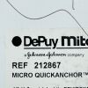 DEPUY MITEK REF 212867 MICRO QUICKANCHOR Plus (#4/0) Suture, EXP 2023/10
