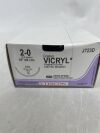 ETHICON J723D COATED VICRYL (polyglactin 910) Suture, Taper Point, Absorbable, CTX 48mm ½ Circle, Undyed Braided 8-18" = 45cm, Size: 2-0