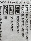 STRYKER Instrument Battery  6000-006-000   Exp.2018-10  (AA7) Instrument Battery
