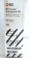 BD 382554 Insyte Autoguard BC Shielded IV Catheter w/ Blood Control , Vialon 16G x 1.16” , 193mL/min (BOX/50) 2026/08/31