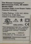 BREWER 6500 Access High-Low Exam Table Power Back W/ Foot Switch - 209543 Exam Table
