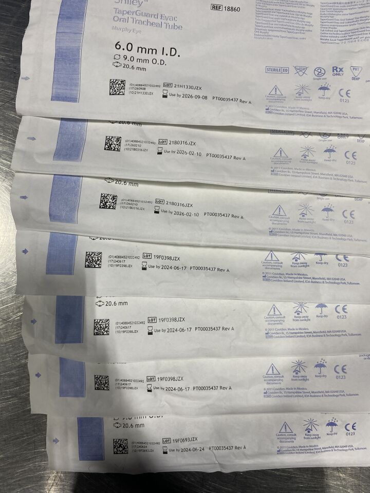 COVIDIEN 18860 Shiley Taperguard Evac Oral Tracheal Tube - Lot of 7
