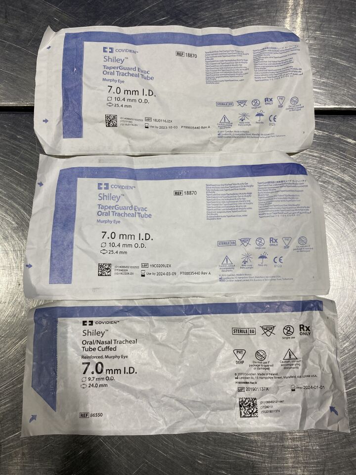 COVIDIEN Various Shiley Taperguard Evac Oral Tracheal Tube