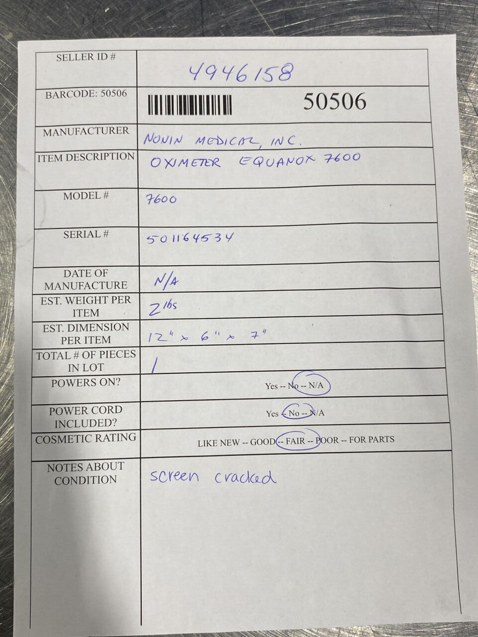 NONIN MEDICAL Equanox 7600 Monitor