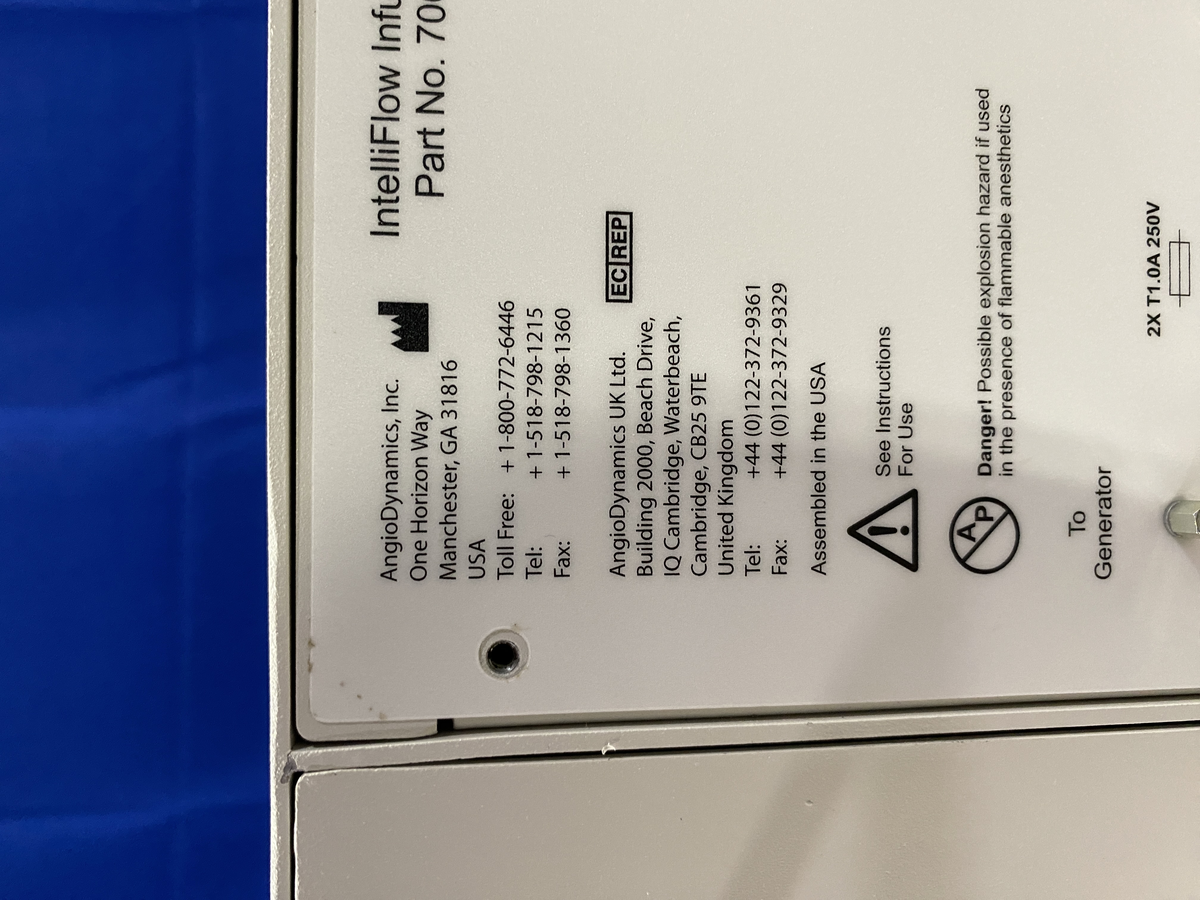 ANGIO DYNAMICS Intelliflow 1000-0050 Pump IV Infusion