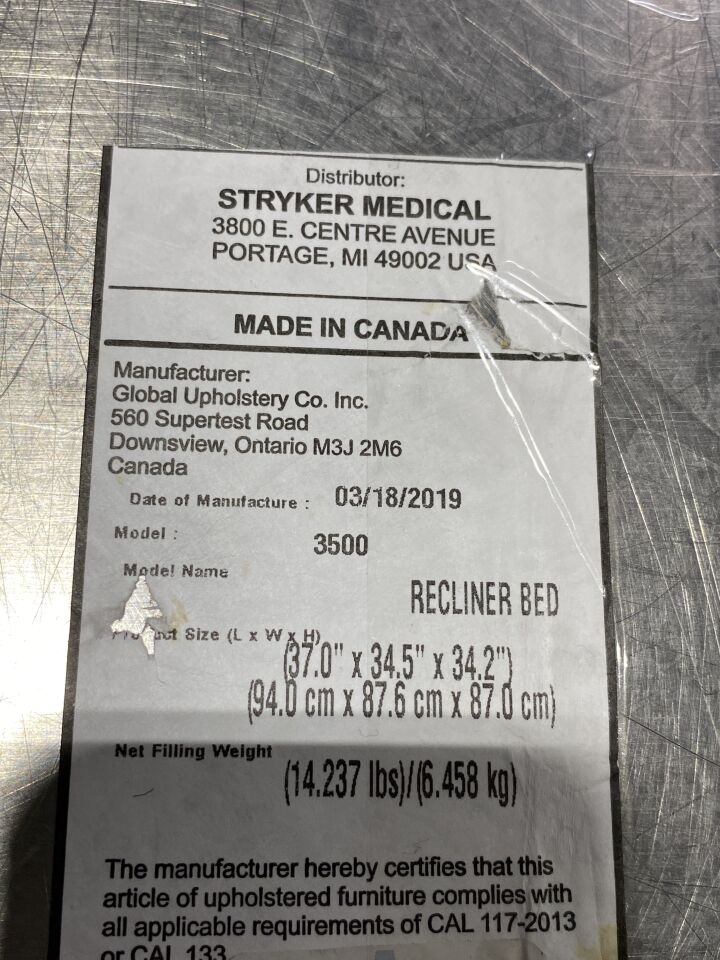 STRYKER 3500 Recliner Bed