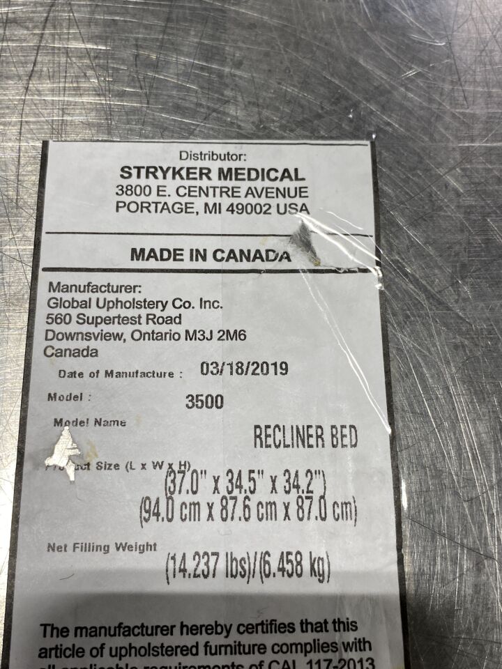 STRYKER 3500 Recliner Bed