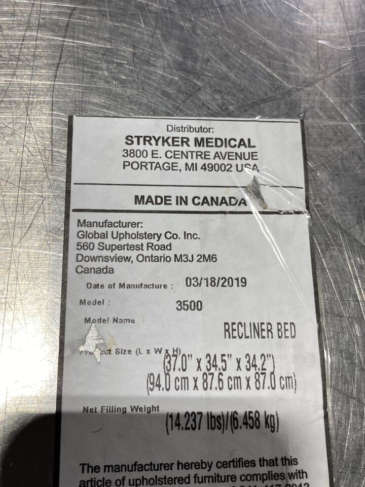 STRYKER 3500 Recliner Bed