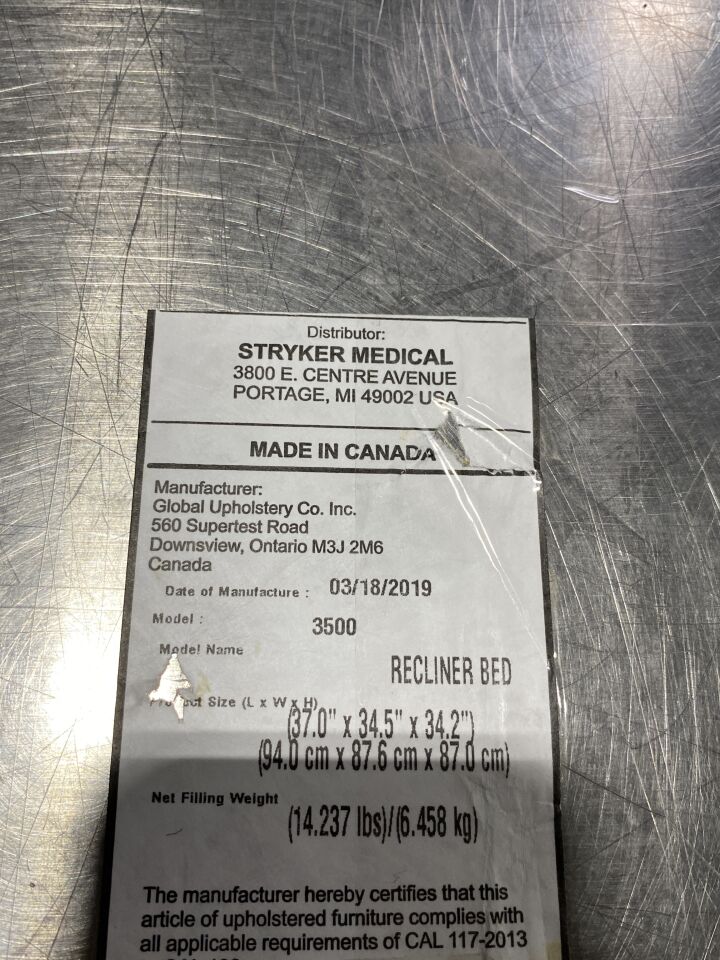 STRYKER 3500 Recliner Bed