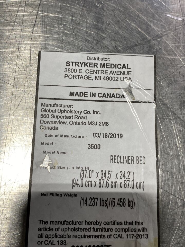 STRYKER 3500 Recliner Bed