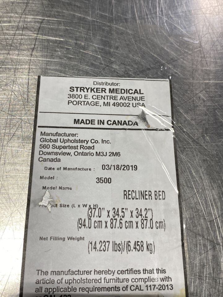 STRYKER 3500 Recliner Bed
