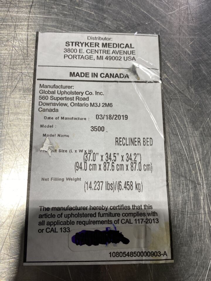 STRYKER 3500 Recliner Bed