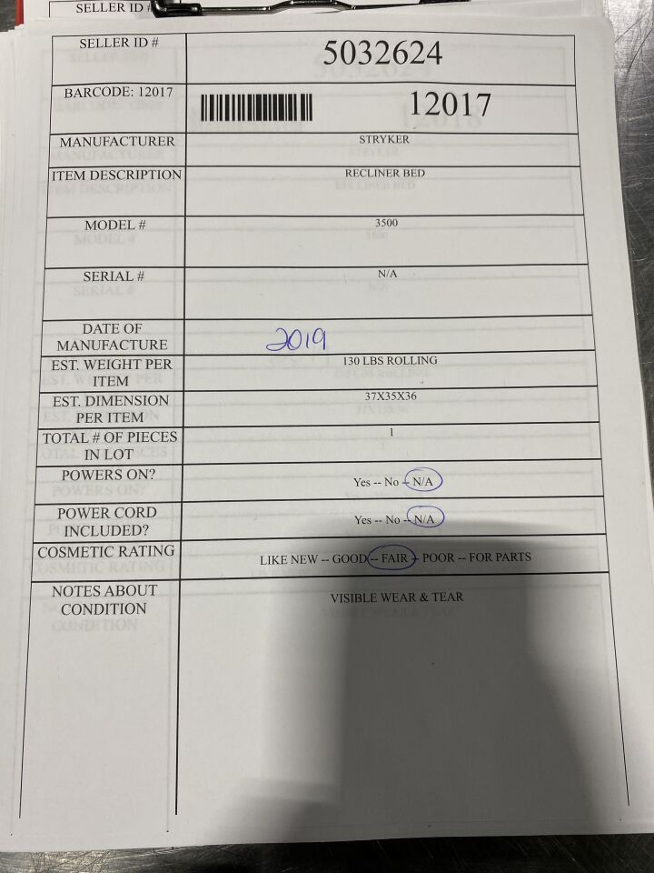 STRYKER 3500 Recliner Bed