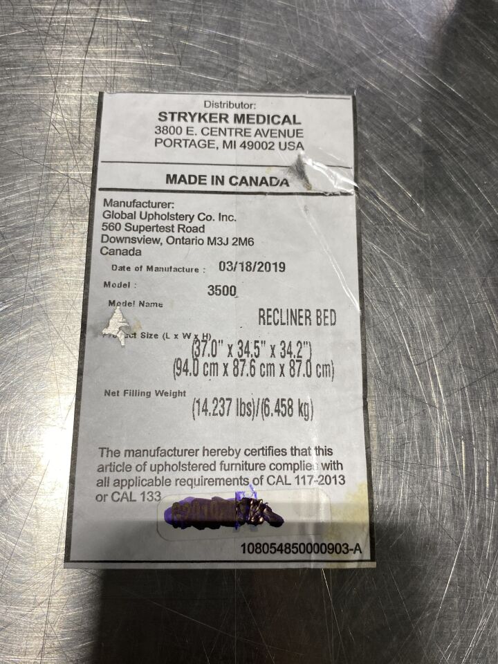 STRYKER 3500 Recliner Bed