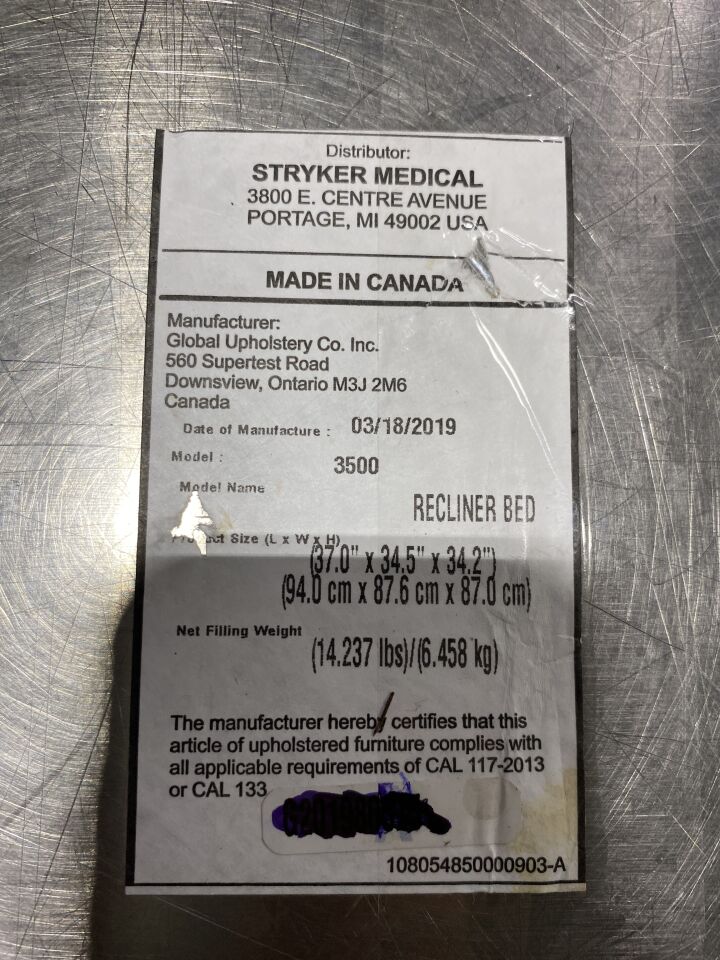 STRYKER 3500 Recliner Bed
