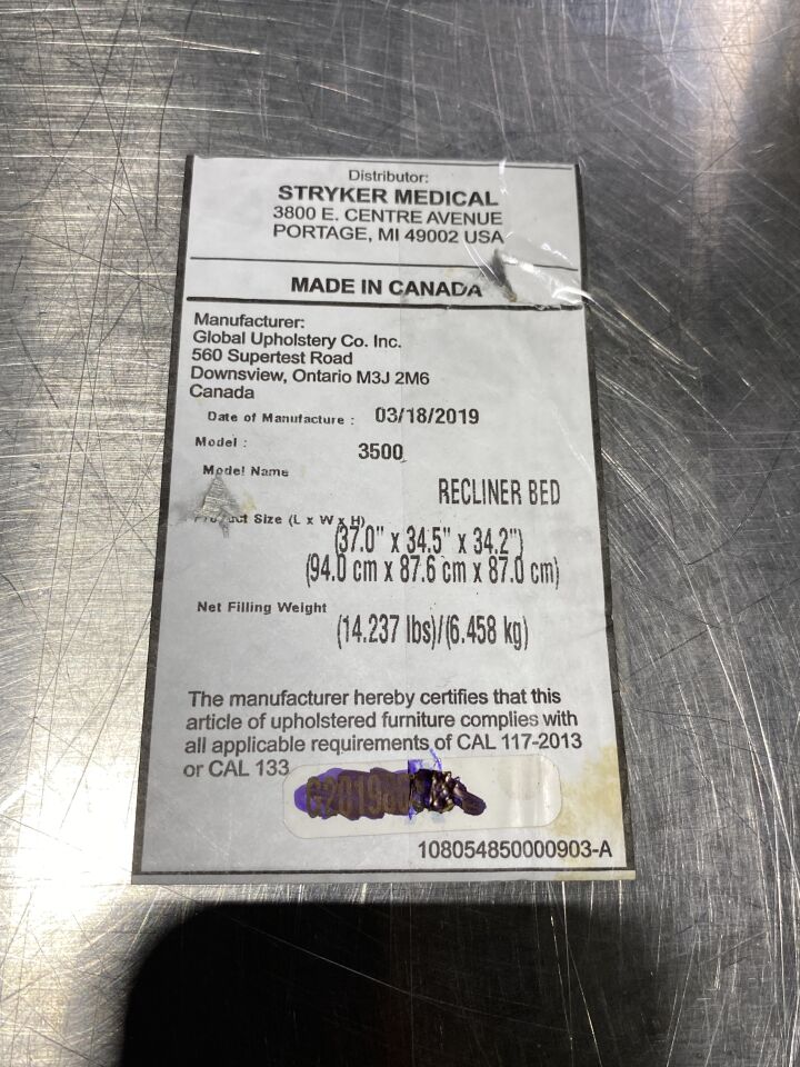 STRYKER 3500 Recliner Bed