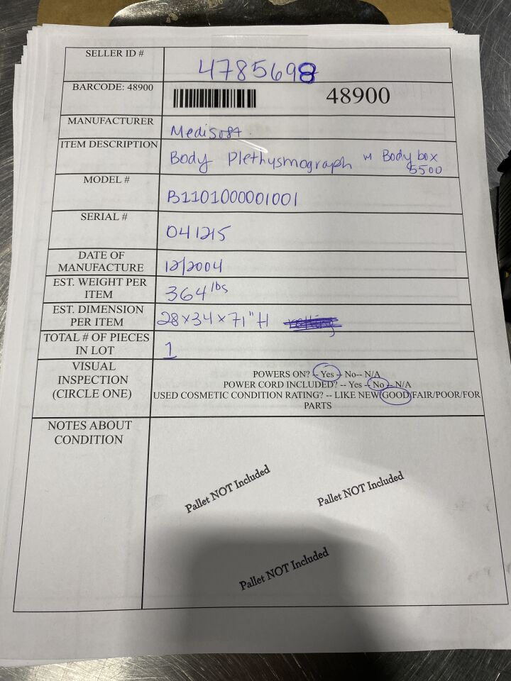 MEDISOFT B1101000001001 Plethysmograph
